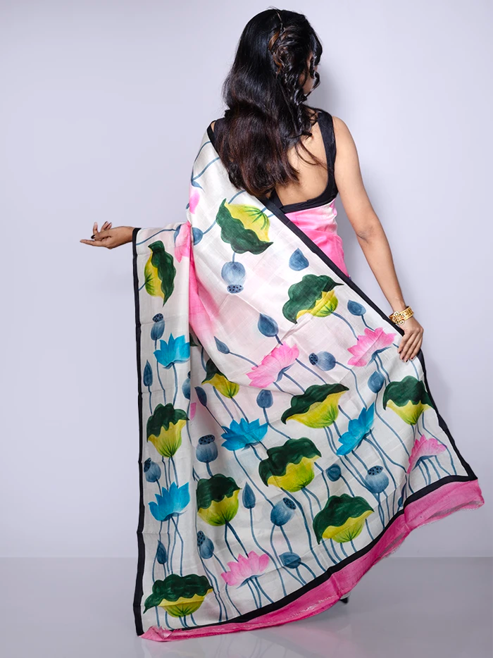 Pink Hand Painted Murshidabad Silk Saree