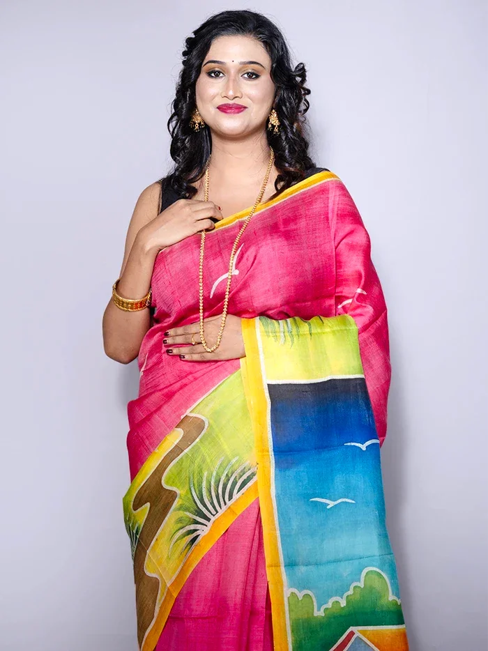 Par Anchal Hand Painted Murshidabad Silk Saree - WeaversIndia
