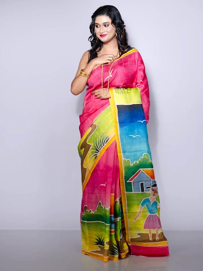 Par Anchal Hand Painted Murshidabad Silk Saree - WeaversIndia