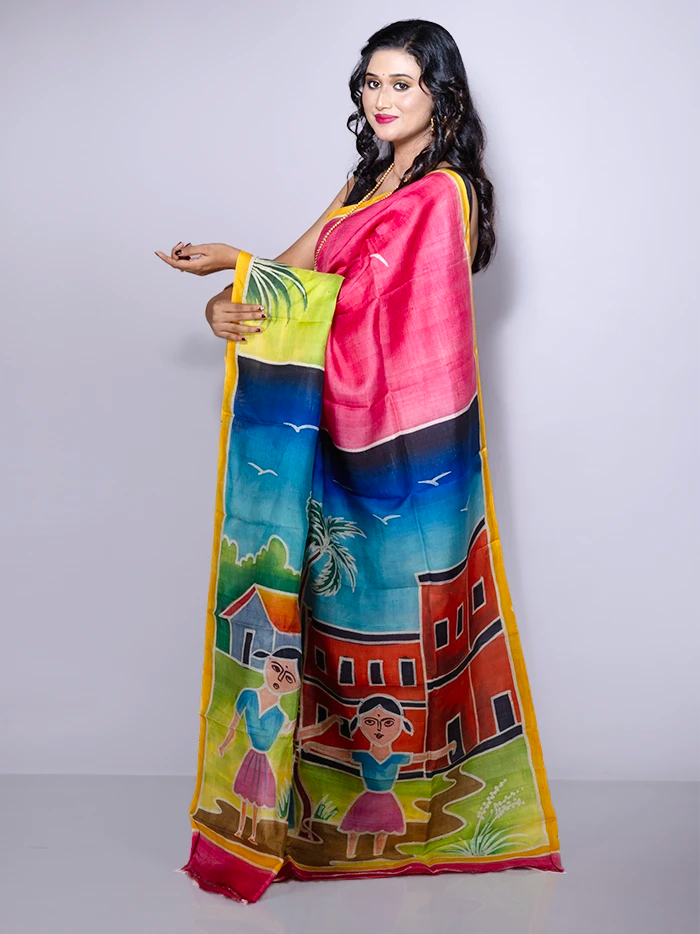 Par Anchal Hand Painted Murshidabad Silk Saree