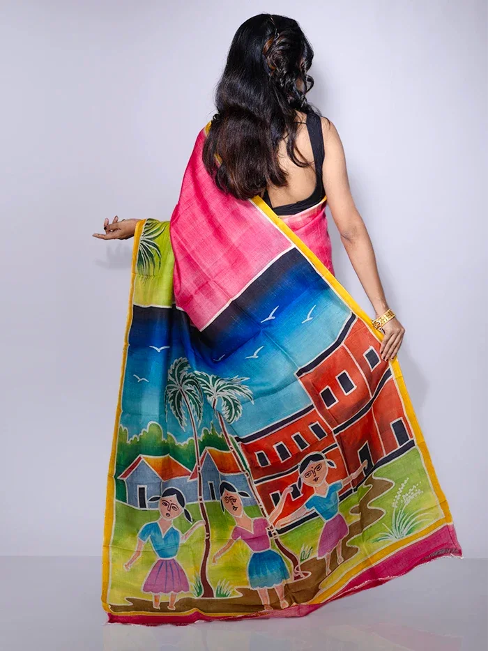 Par Anchal Hand Painted Murshidabad Silk Saree - WeaversIndia