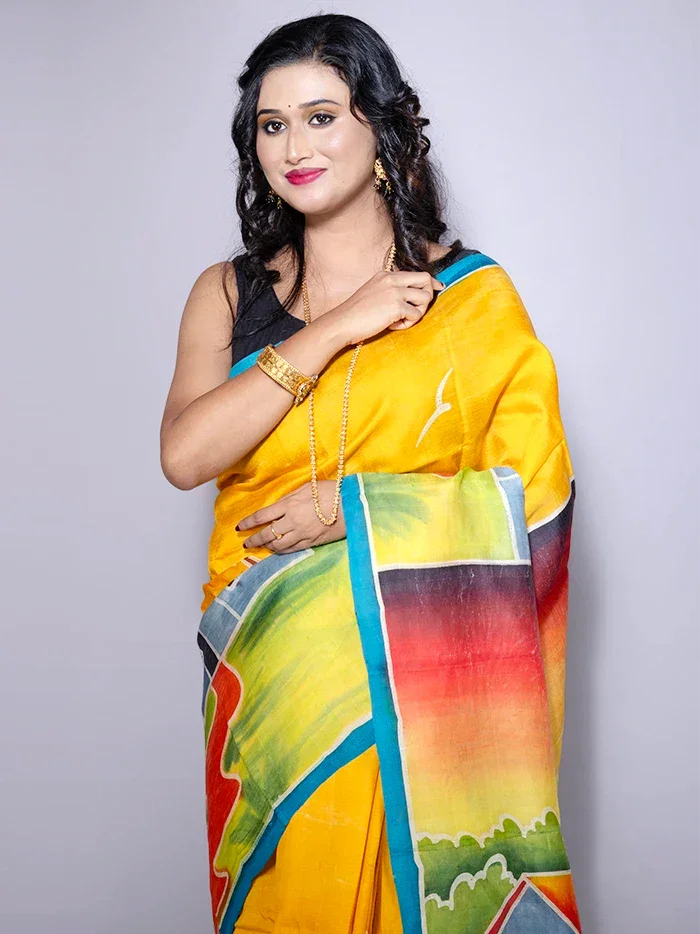 Par Anchal Hand Painted Murshidabad Silk Saree - WeaversIndia