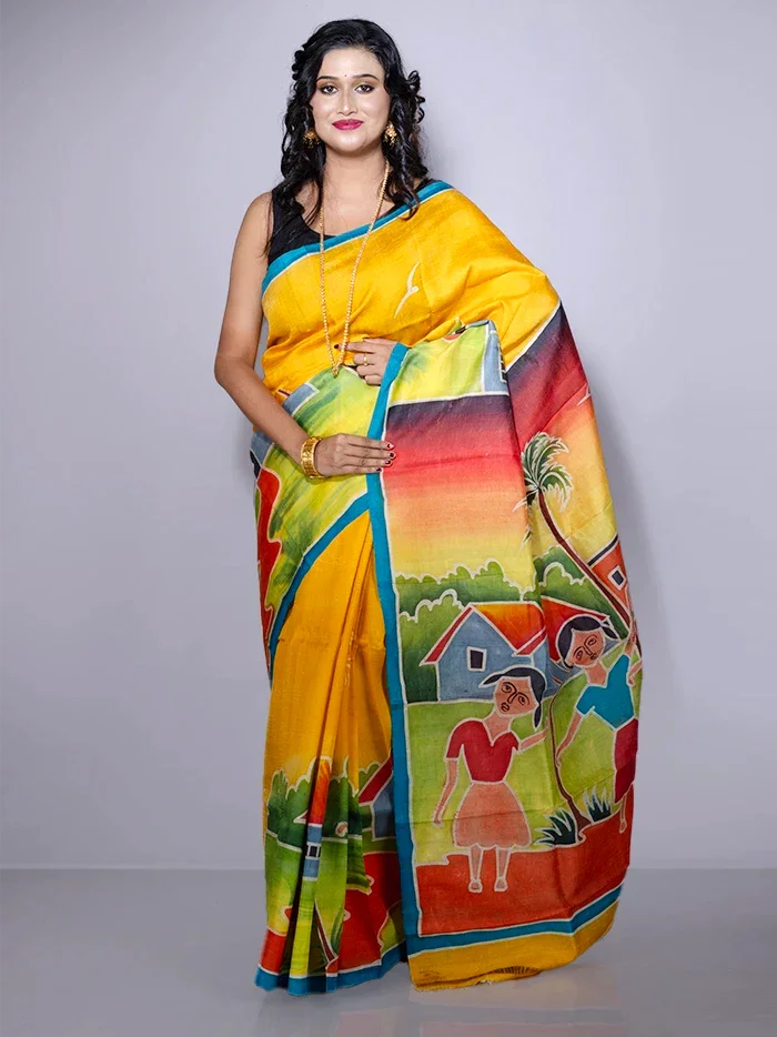 Par Anchal Hand Painted Murshidabad Silk Saree - WeaversIndia