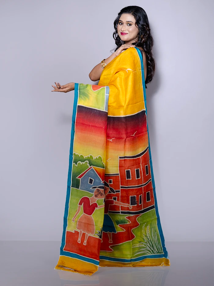 Par Anchal Hand Painted Murshidabad Silk Saree