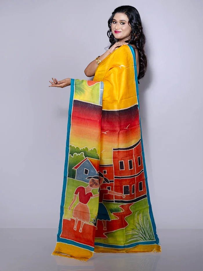 Par Anchal Hand Painted Murshidabad Silk Saree - WeaversIndia