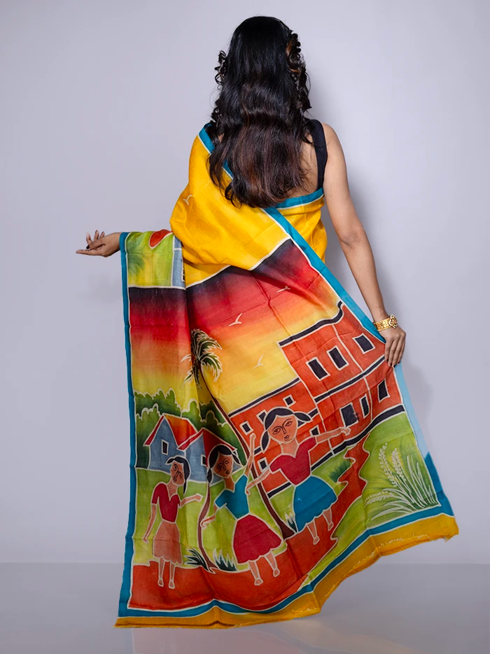 Par Anchal Hand Painted Murshidabad Silk Saree
