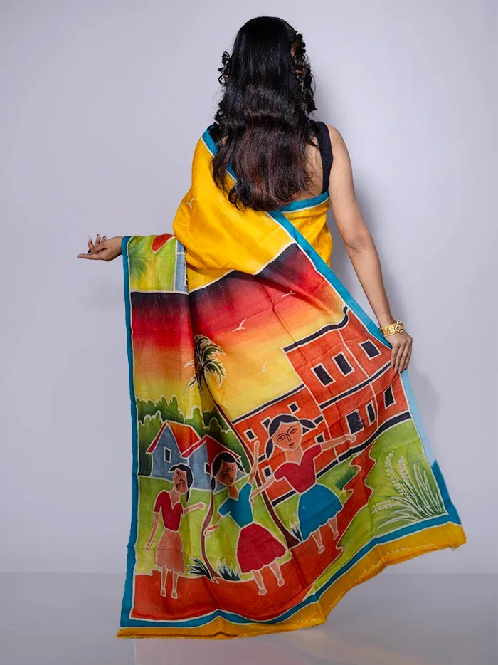 Par Anchal Hand Painted Murshidabad Silk Saree - WeaversIndia
