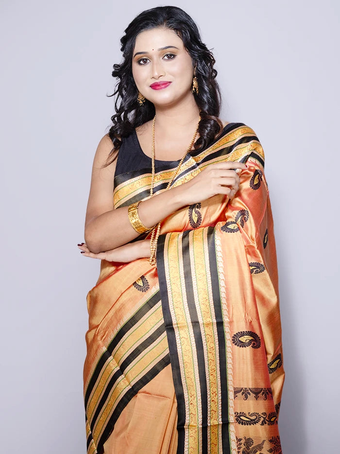 Wonderful Orange Traditional Garad Silk Saree