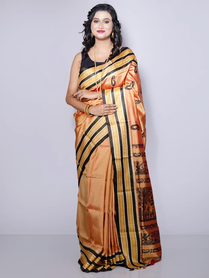 Wonderful Orange Traditional Garad Silk Saree