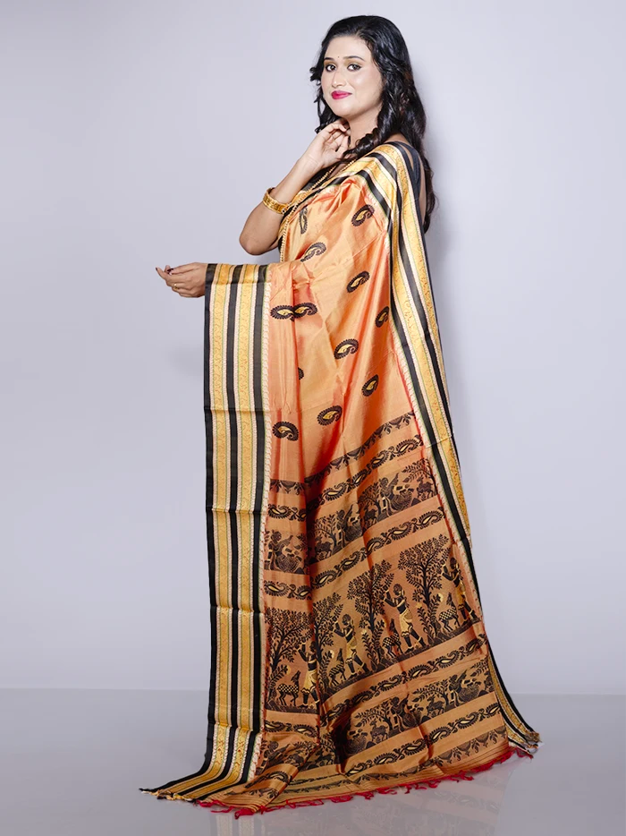 Wonderful Orange Traditional Garad Silk Saree
