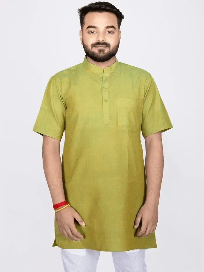 Green Naples Handwoven Organic Cotton Men Kurta - WeaversIndia