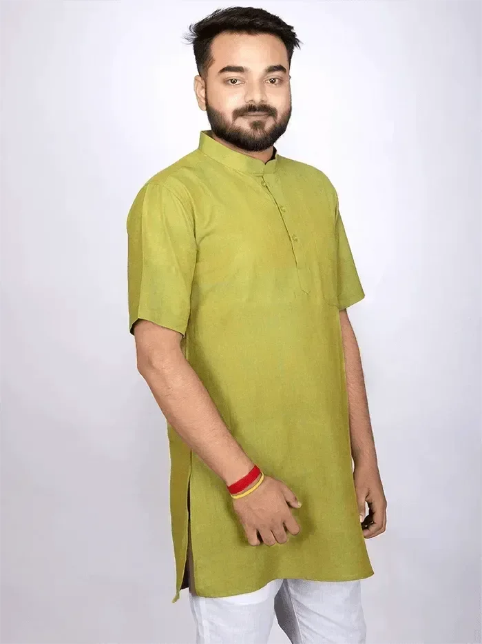 Green Naples Handwoven Organic Cotton Men Kurta - WeaversIndia