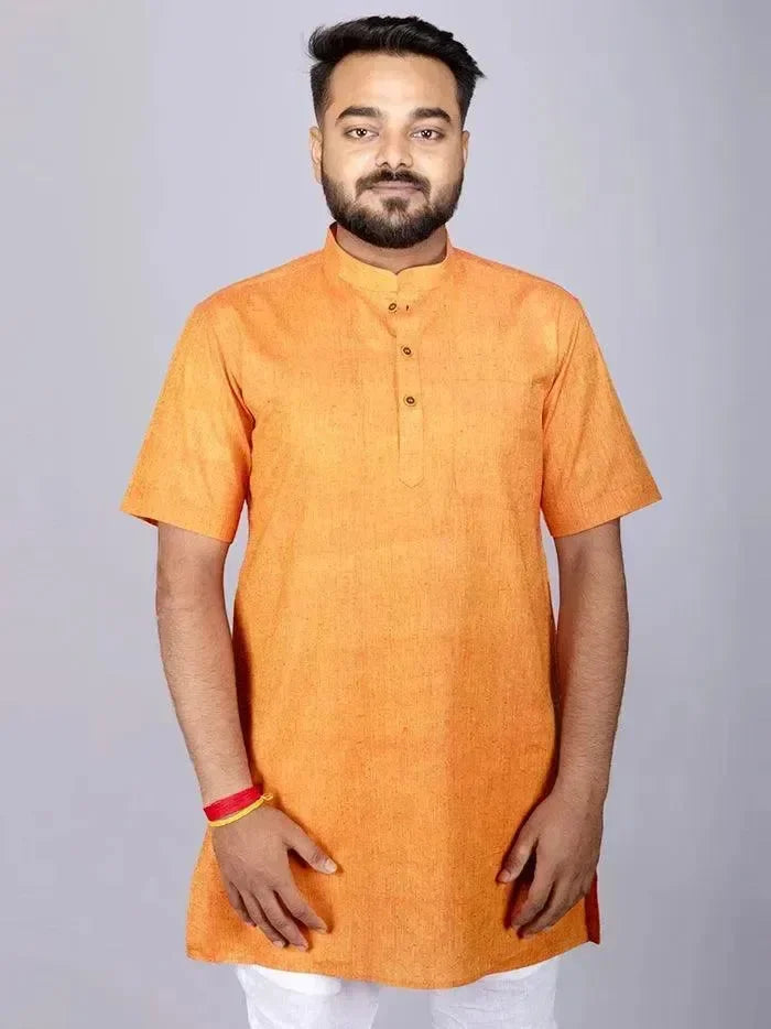 Duel Tone Organic Cotton Half Sleeves Men Kurta - WeaversIndia