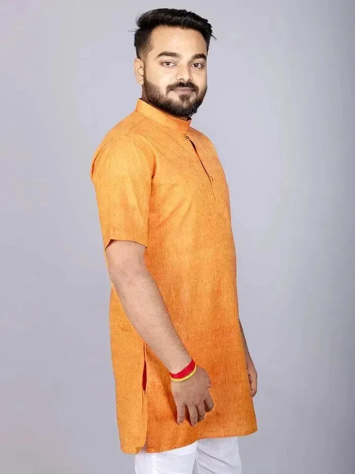 Duel Tone Organic Cotton Half Sleeves Men Kurta - WeaversIndia