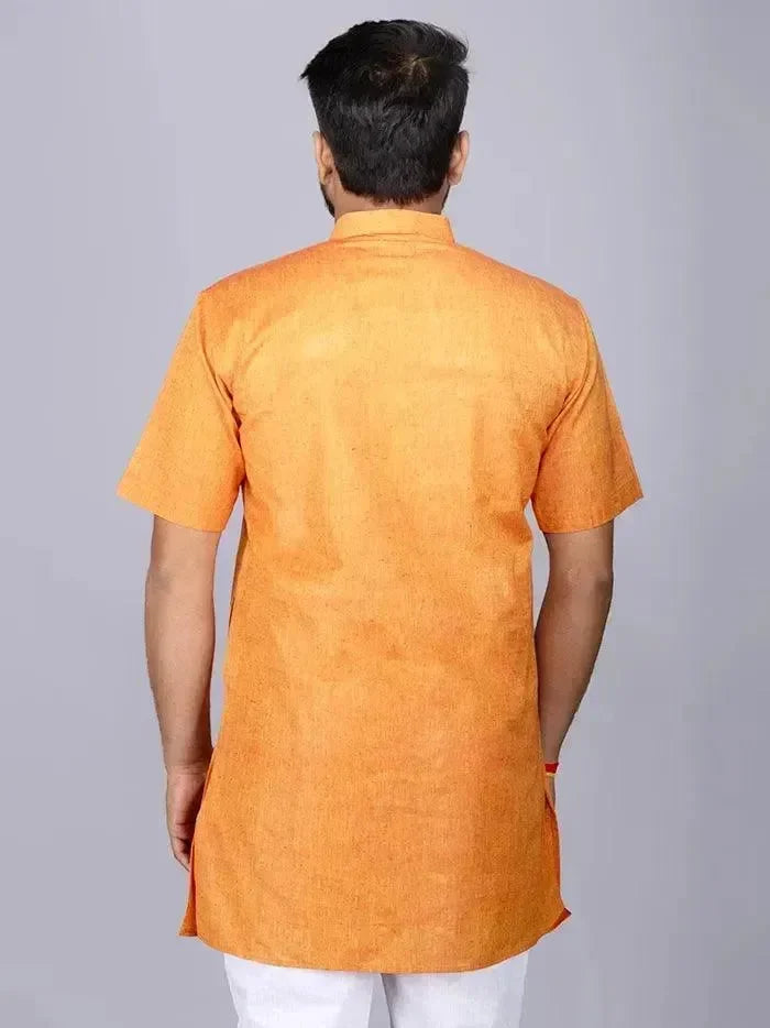 Duel Tone Organic Cotton Half Sleeves Men Kurta - WeaversIndia