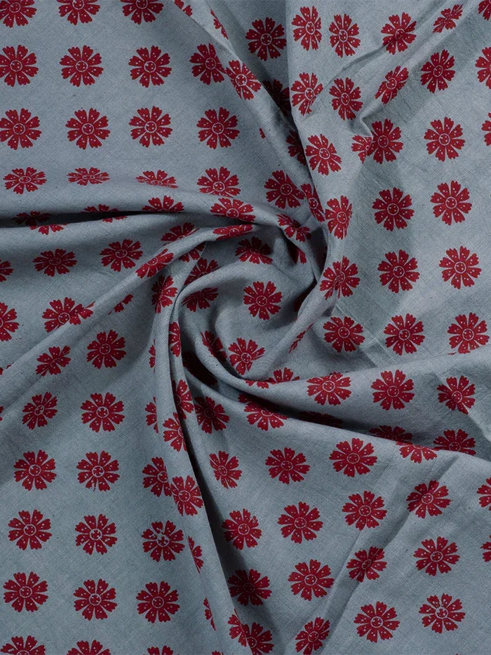 Cadct Gray Printed Handwoven Organic Cotton Fabric 44 Inch Width