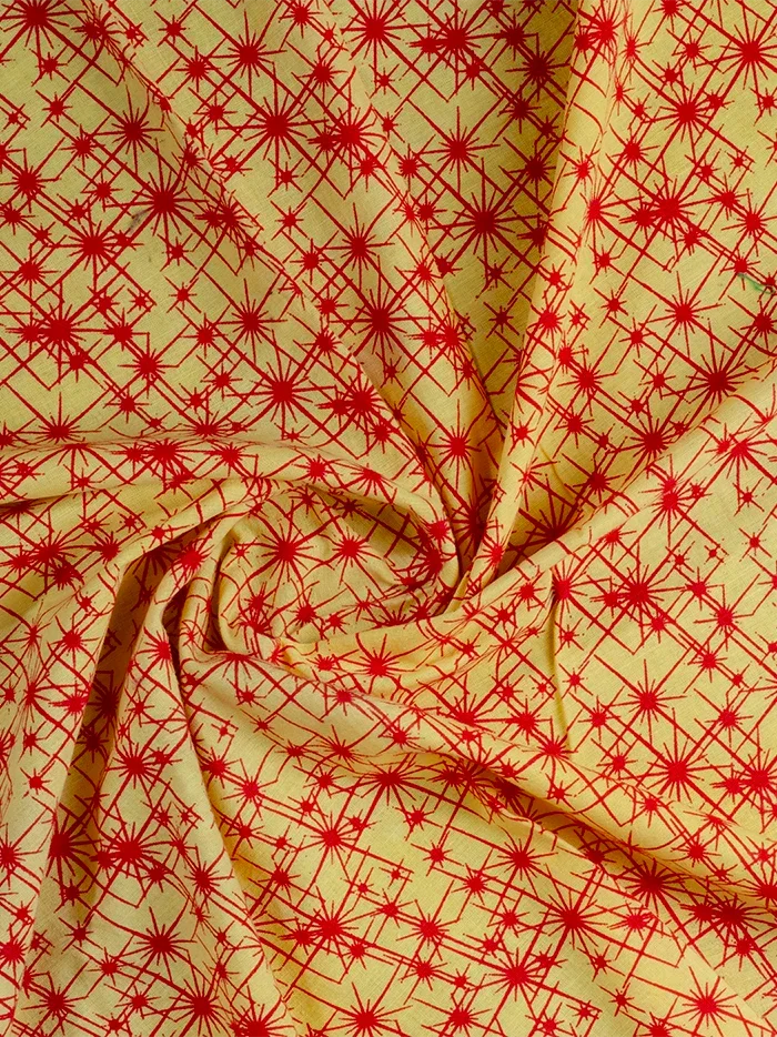Yellow Printed Handwoven Organic Cotton Fabric 44 Inch Width