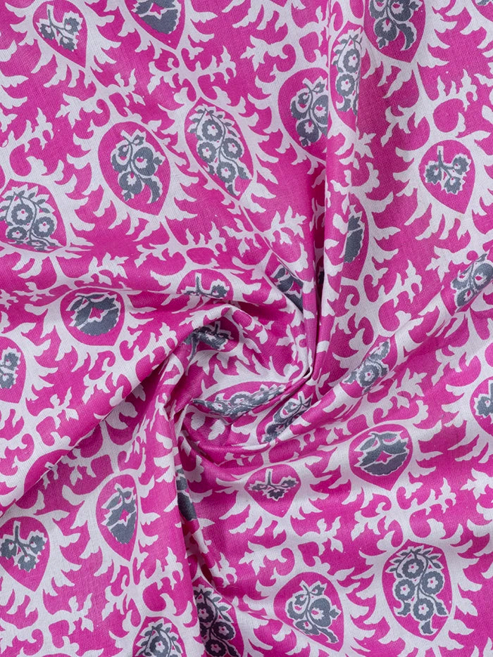 Pink Printed Handwoven Cotton Fabric 44 Inch Width