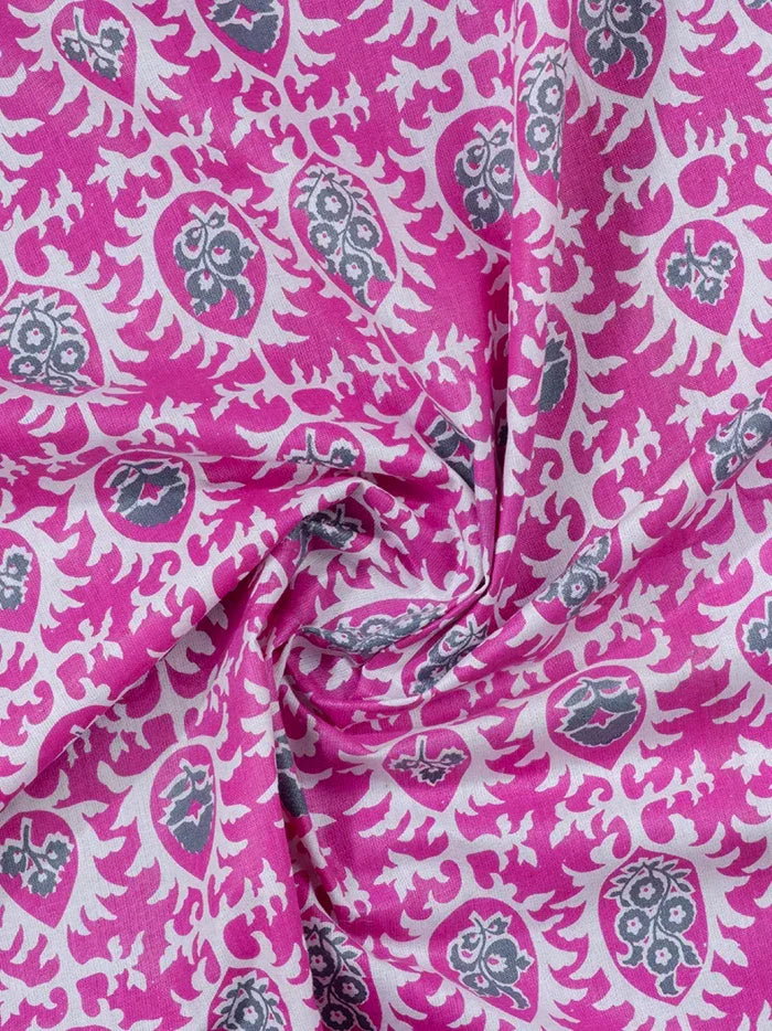 Pink Printed Handwoven Cotton Fabric 44 Inch Width