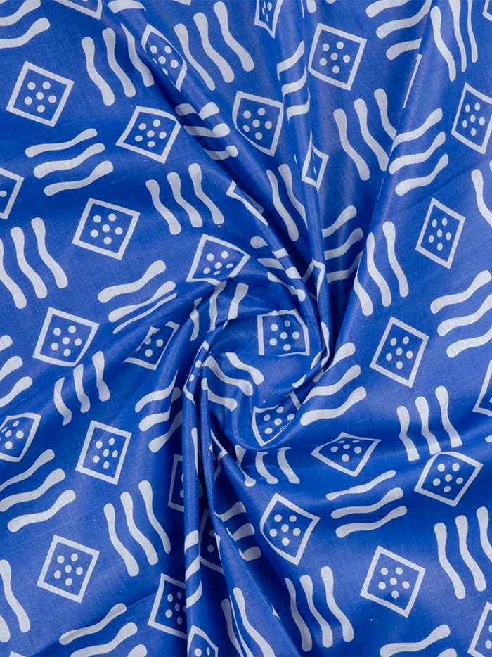 Blue Printed Handwoven Cotton Fabric 44 Inch Width