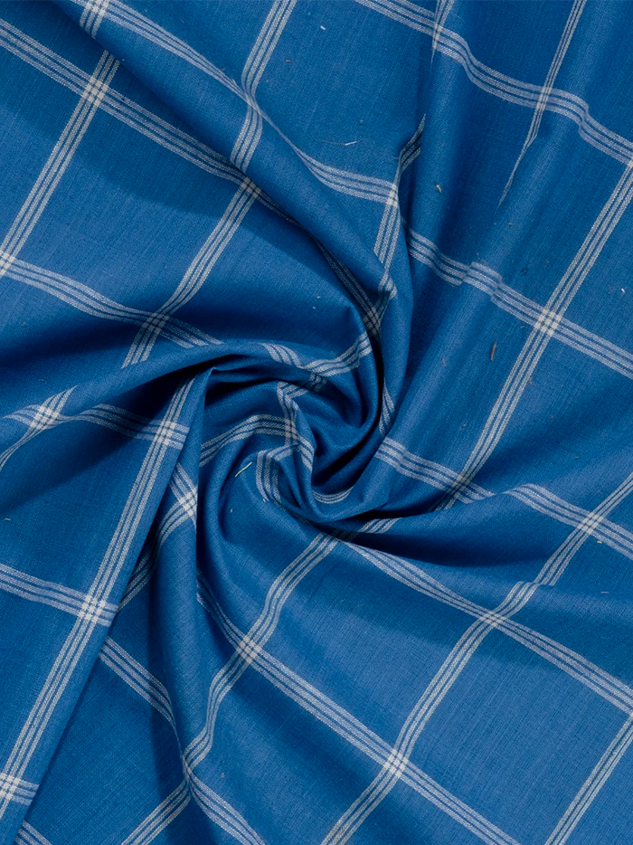 Blue Checks Handwoven Organic Cotton Fabric 44 Inch Width