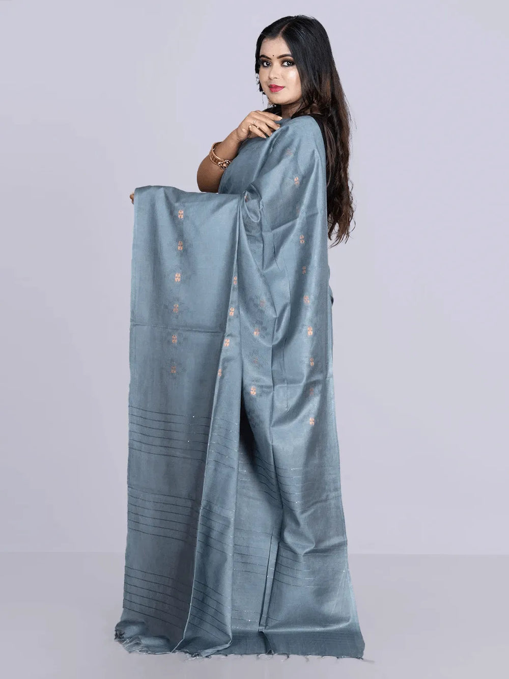 Elegant Blue Gray Woven BhagalPuri Silk Saree - WeaversIndia