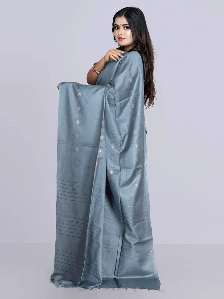 Elegant Blue Gray Woven BhagalPuri Silk Saree - WeaversIndia