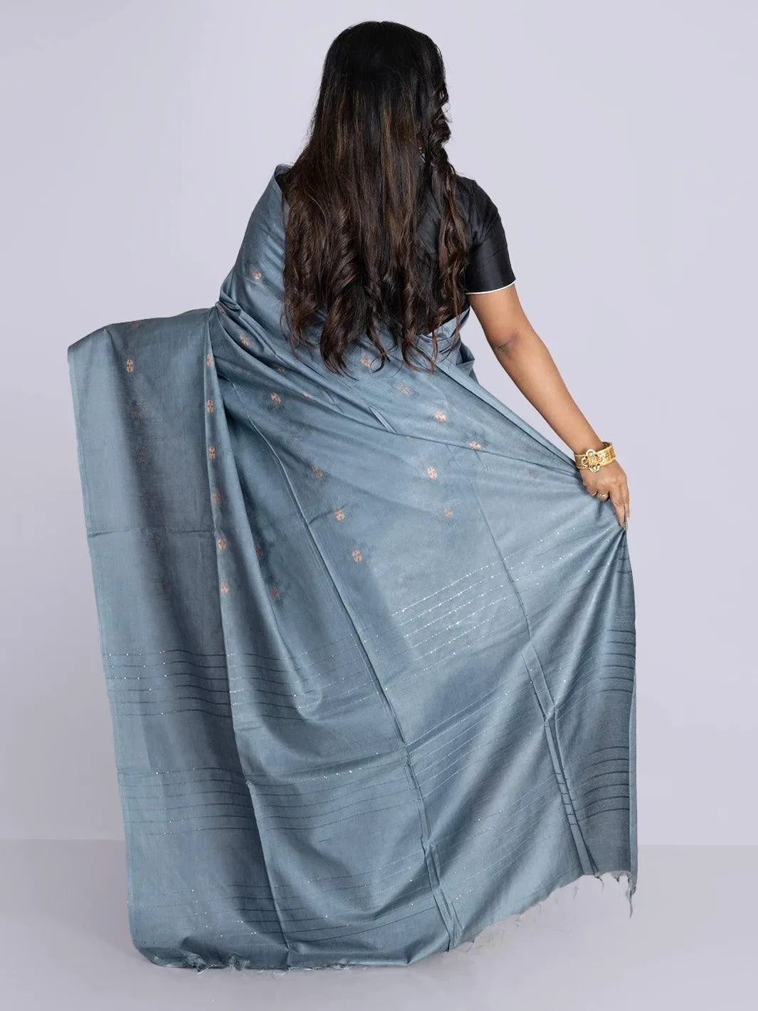 Elegant Blue Gray Woven BhagalPuri Silk Saree - WeaversIndia