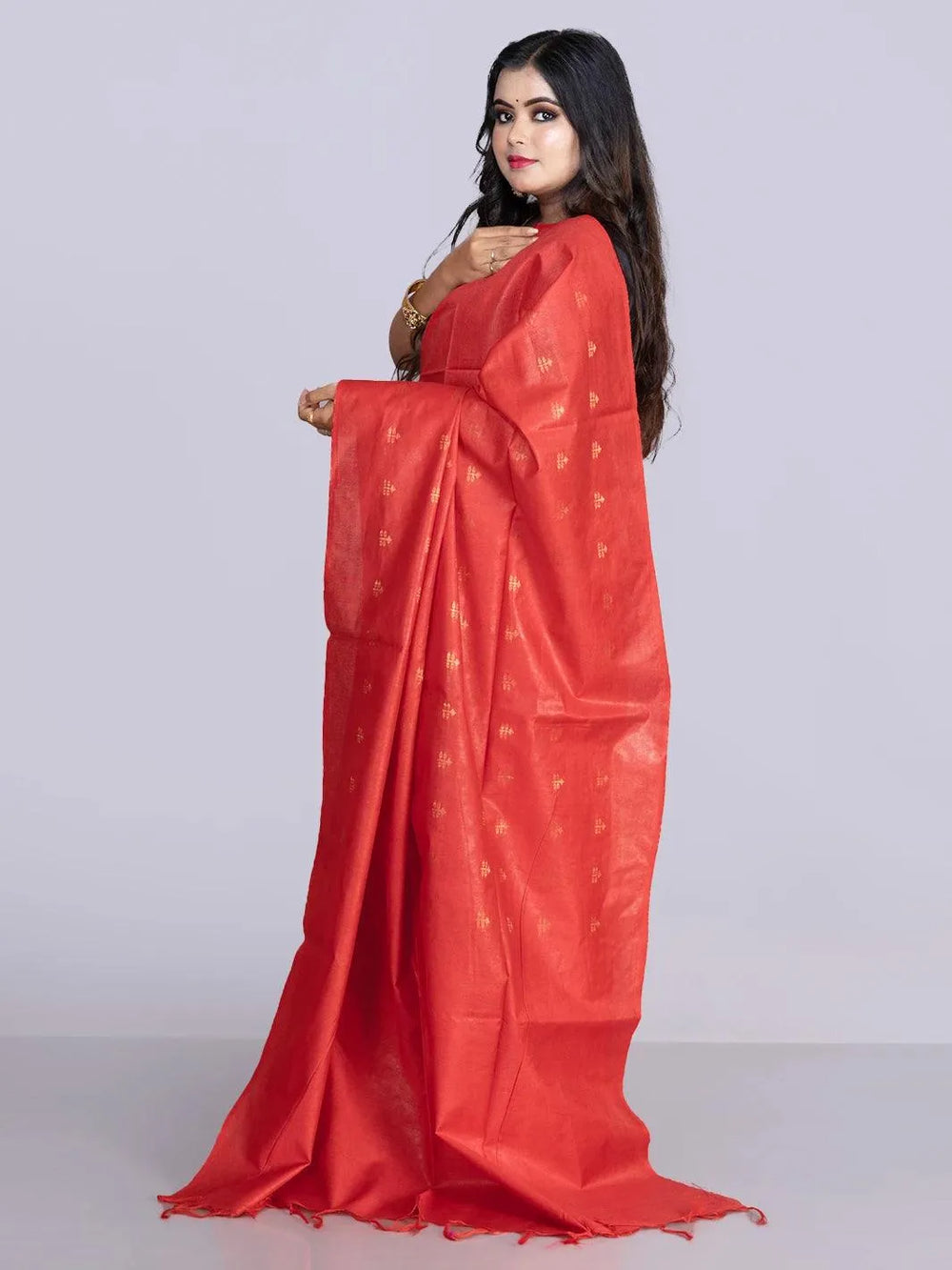 Elegant Red Woven BhagalPuri Silk Saree - WeaversIndia