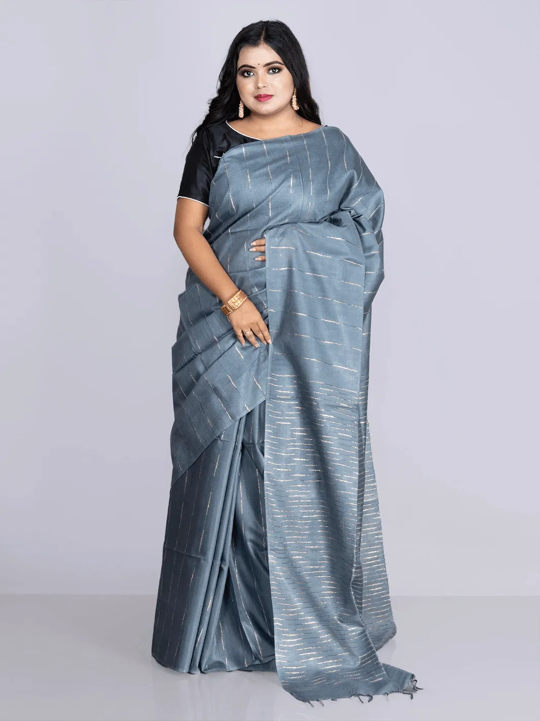 Elegant Blue Gray Woven BhagalPuri Silk Saree - WeaversIndia