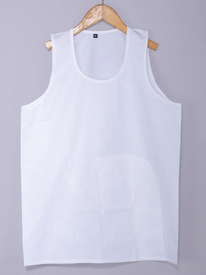 White Handwoven Organic Cotton Baniyan - WeaversIndia
