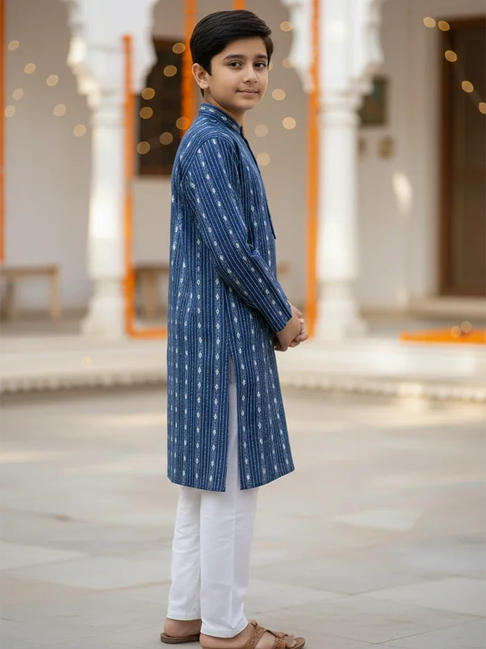 Berkeley Blue Cotton Boys Kurta - WeaversIndia