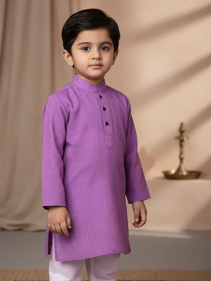 Pink Blue Duel Tone Handwoven Organic Cotton Boys Kurta - WeaversIndia