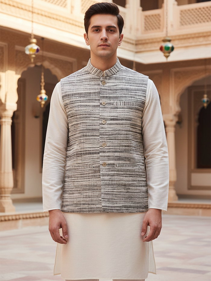Multi Colour Handwoven Organic Cotton Khaddar Modi Jacket