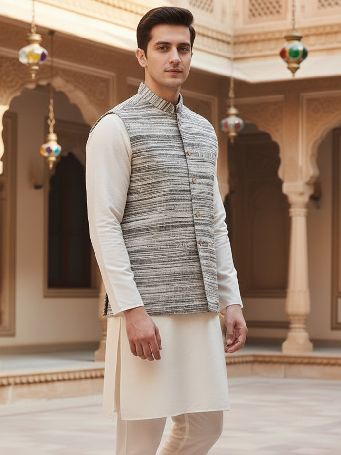 Multi Colour Handwoven Organic Cotton Khaddar Modi Jacket
