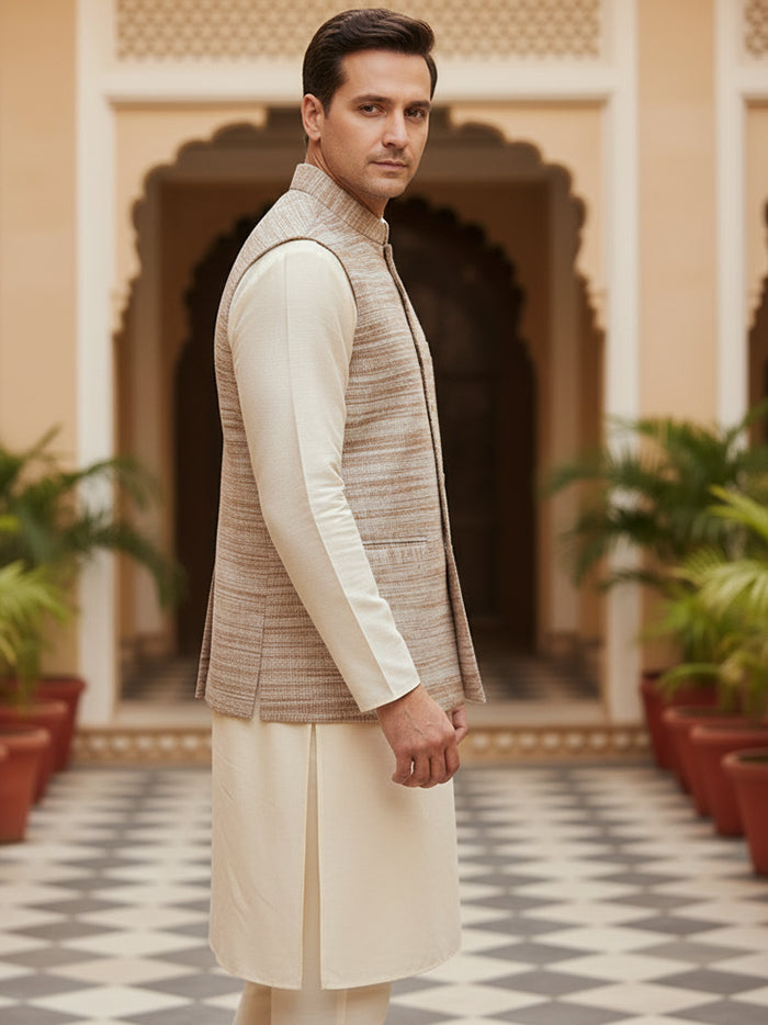 Brown Handwoven Organic Cotton Khaddar Modi Jacket