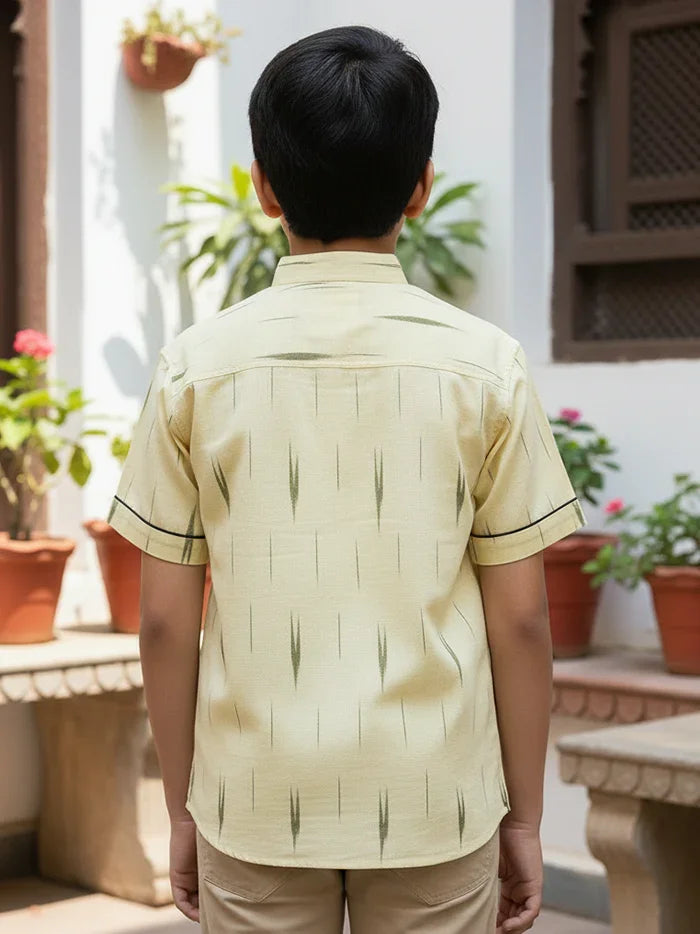 Handwoven Cotton Light Yellow Boys Shirt - WeaversIndia