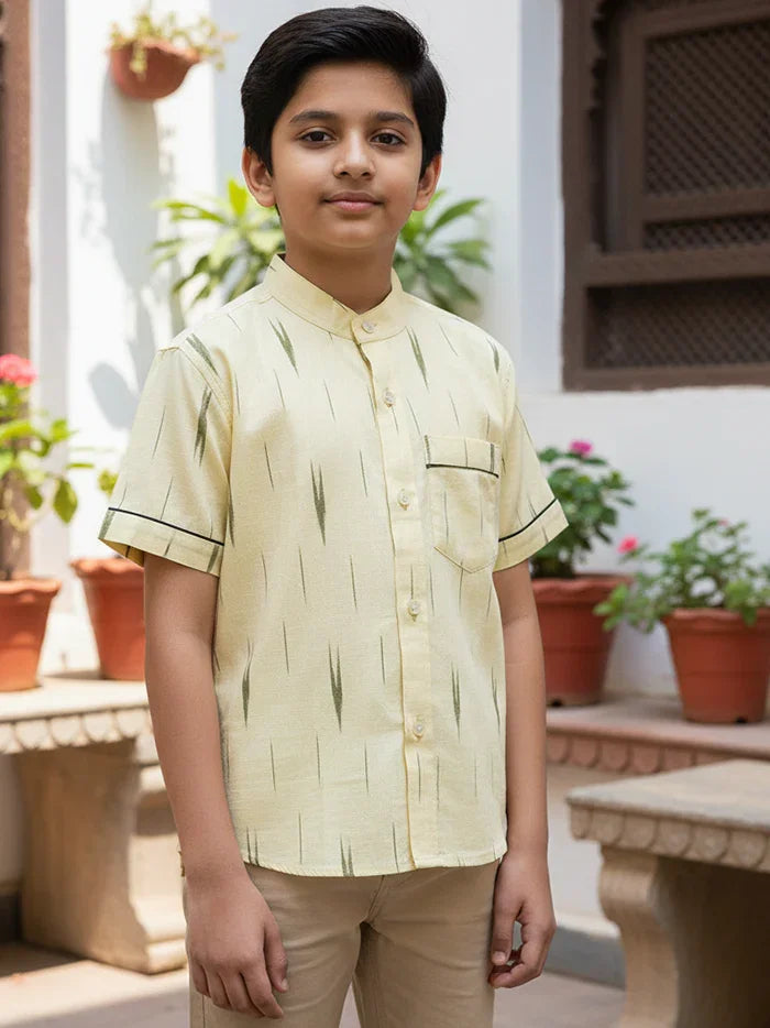 Handwoven Cotton Light Yellow Boys Shirt - WeaversIndia