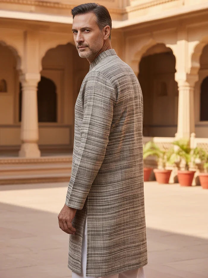 Handwoven Organic Cotton Khaddar Men Kurta - WeaversIndia