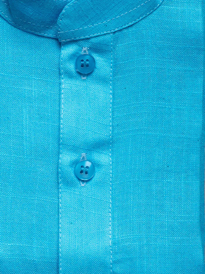 Sky Blue Solid Slab Cotton Boys Kurta - WeaversIndia