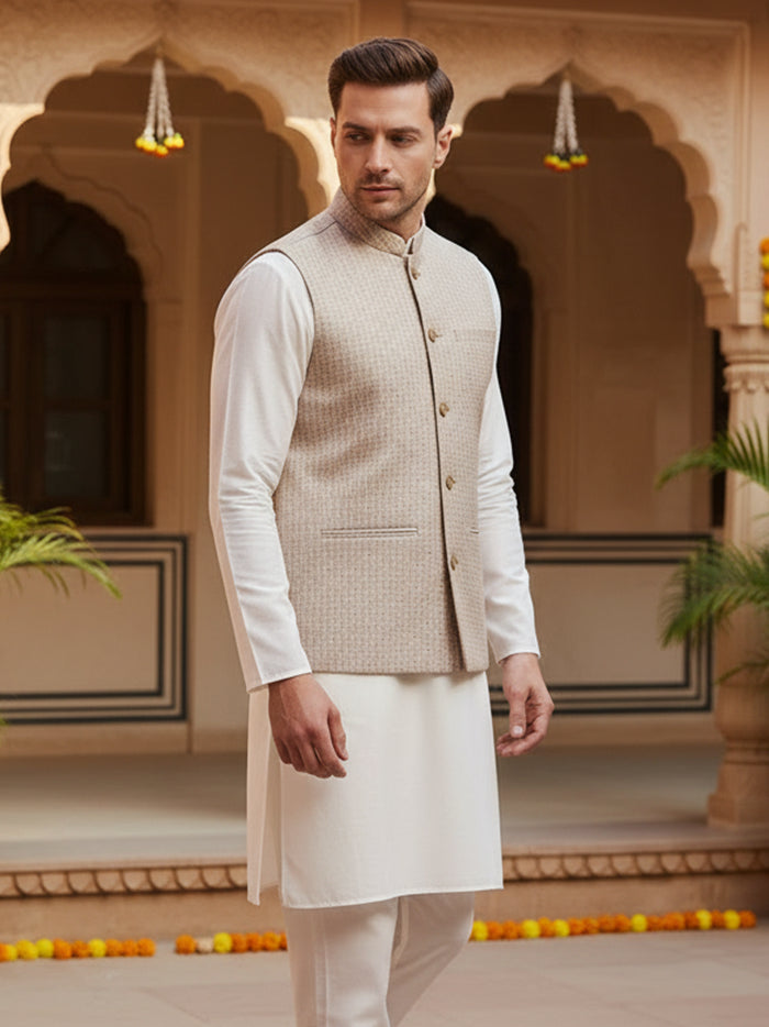 Almond Printed Poly Cotton Modi Jacket