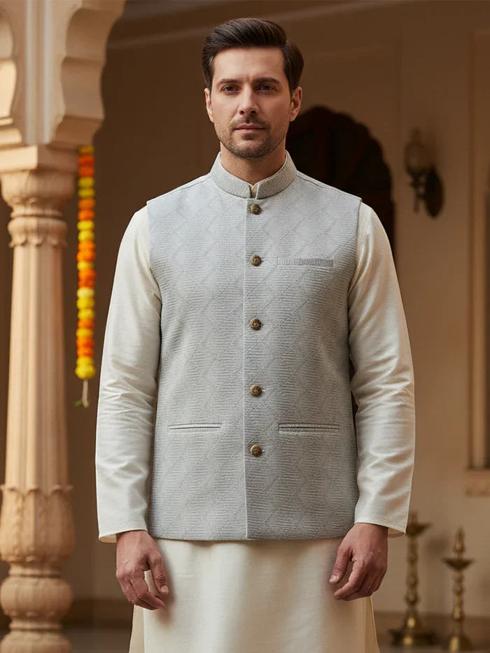 Printed Poly Cotton Modi Jacket - WeaversIndia