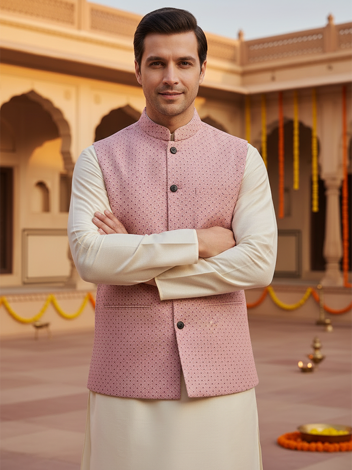 Pink Printed Poly Cotton Modi Jacket