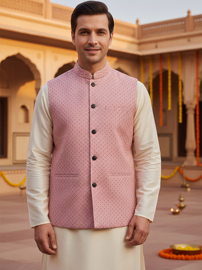 Pink Printed Poly Cotton Modi Jacket