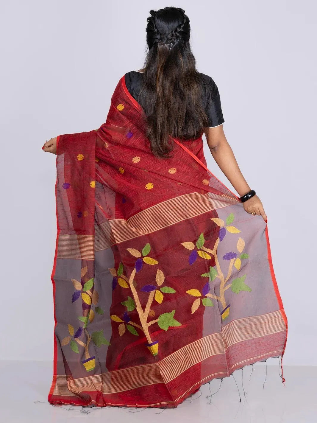 Elegant Maroon Allover Blend Cotton Handloom Saree