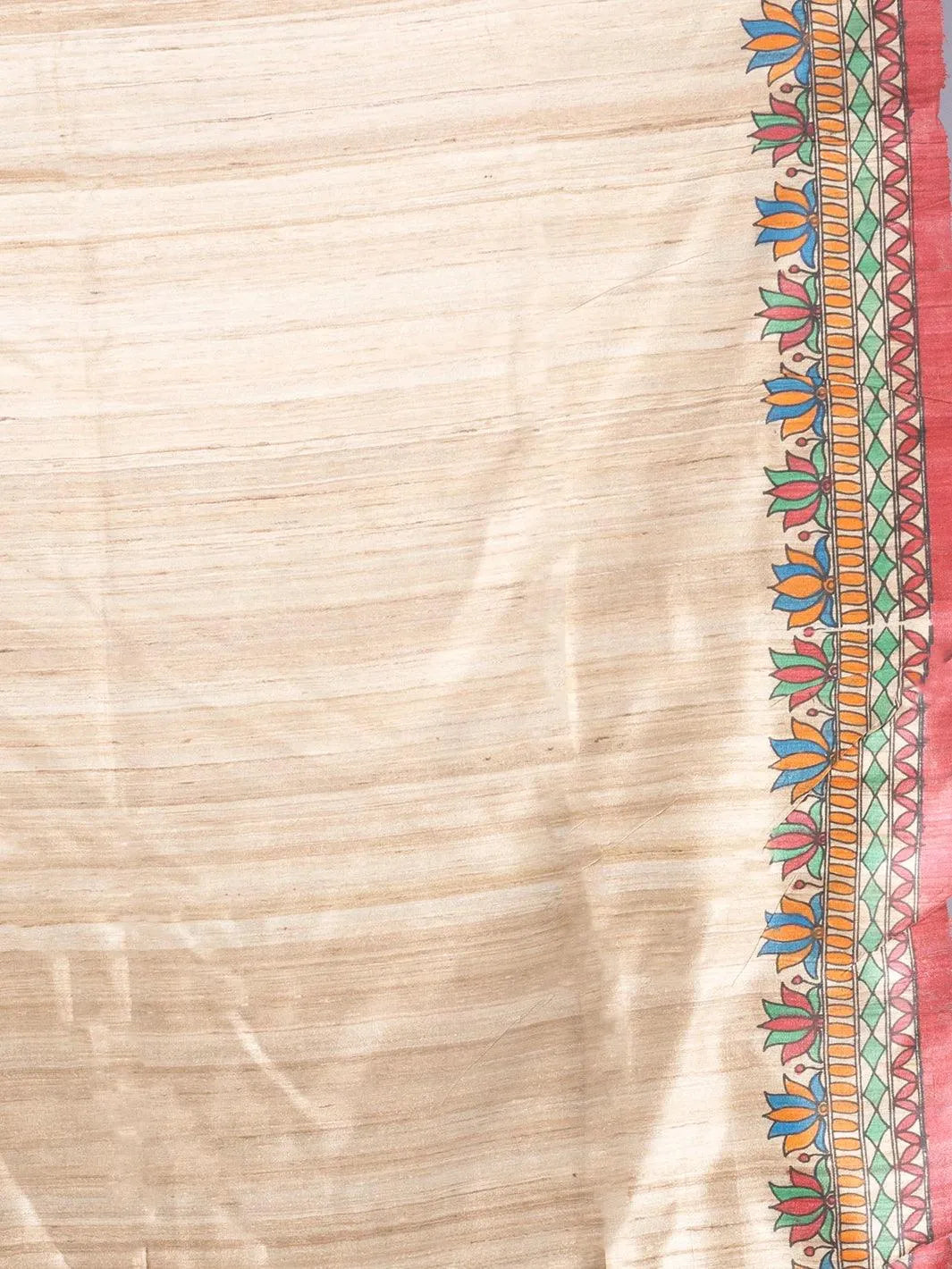 Elegant Hand Painted Madhubani Ghicha Silk Saree - WeaversIndia