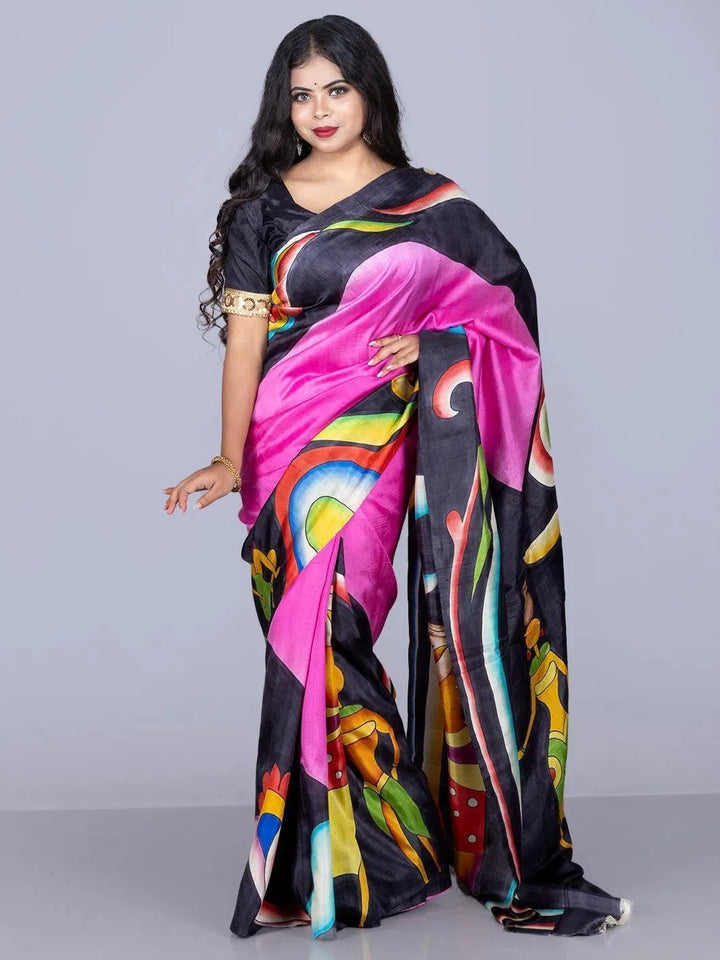 Elegant Hand Painted Bishnupuri Katan Silk Saree - WeaversIndia