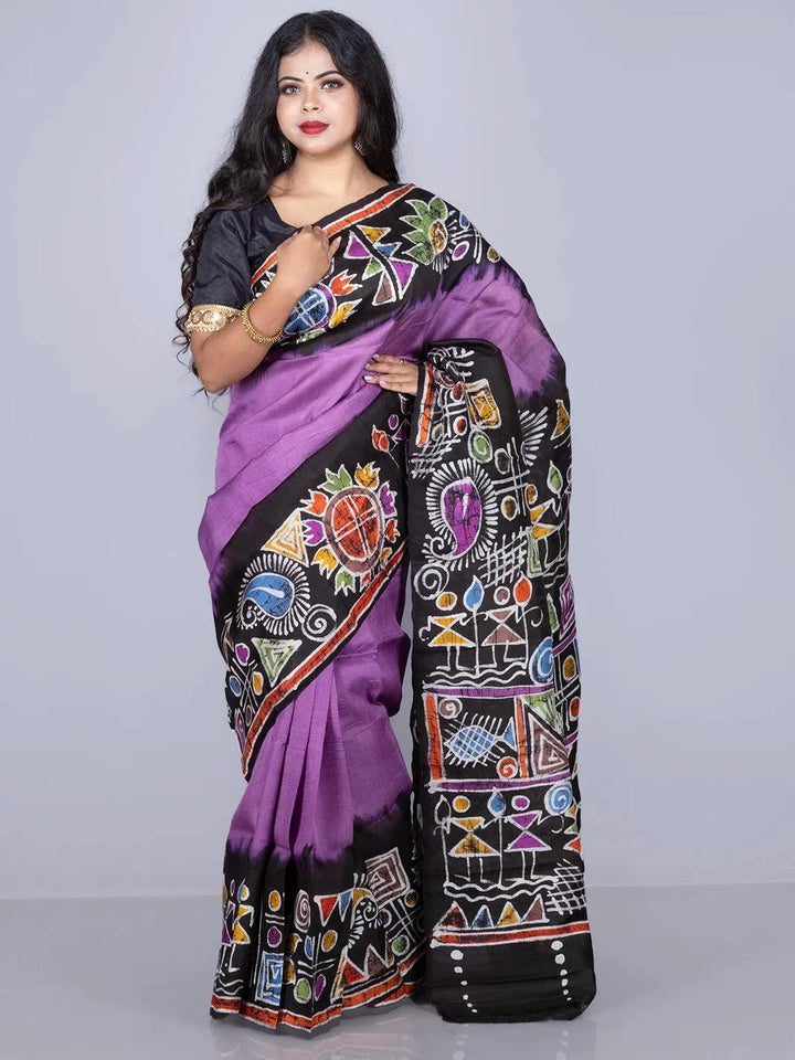 Par Anchal Batik Printed Murshidabad Silk Saree - WeaversIndia