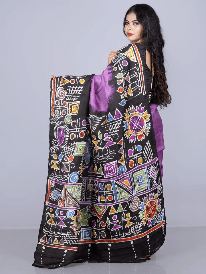 Par Anchal Batik Printed Murshidabad Silk Saree - WeaversIndia