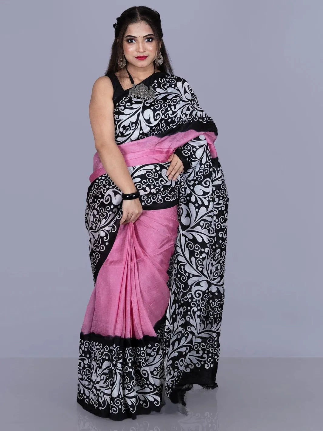 Par Anchal Batik Printed Murshidabad Silk Saree
